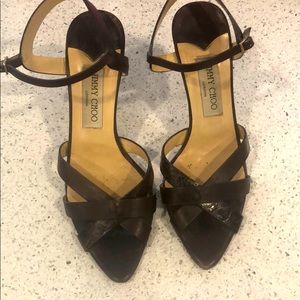 Jimmy Choo brown leather heeled sandals